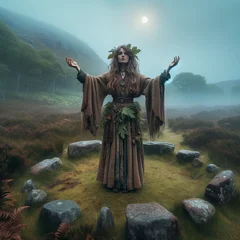 DALL·E 2024-03-17 13.53.08 - In the same mystical, foggy Scottish highland setting, we see a young druid. This individual is in their late teens, embodying a serene and wise prese.webp