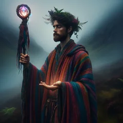 DALL·E 2024-03-17 13.56.52 - In the same mystical setting of the foggy Scottish highlands, we introduce a young wizard. This wizard, in their early twenties, radiates a benevolent.webp