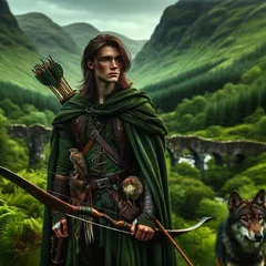 DALL·E 2024-03-17 14.00.01 - Set against the lush and mysterious backdrop of the Scottish highlands, a young ranger emerges. In their early twenties, this ranger embodies the spir.webp