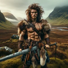 DALL·E 2024-03-17 14.01.42 - In the untamed and rugged landscape of the Scottish highlands, a young barbarian stands out against the wild backdrop. This individual, in their early.webp