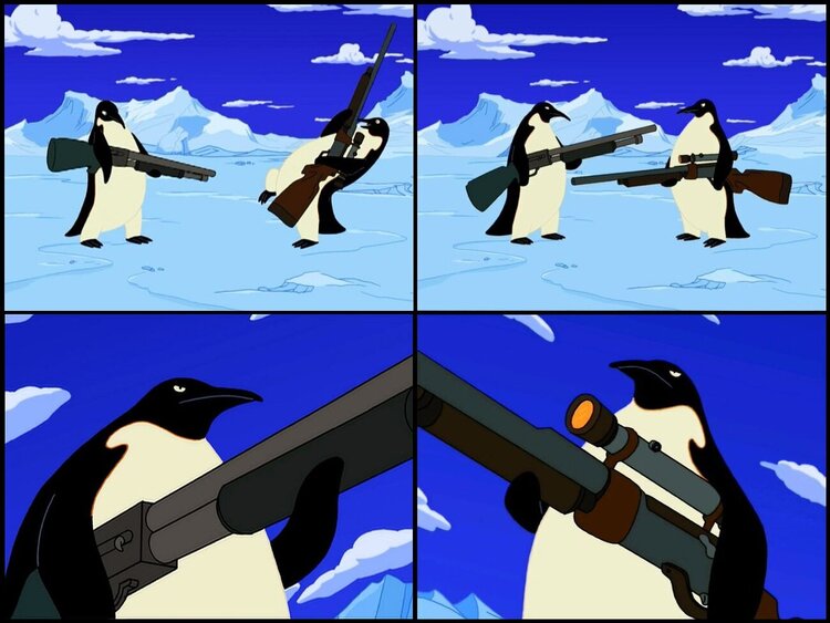 Futurama - Bender unter Pinguinen 03 penguins armed with guns.jpg