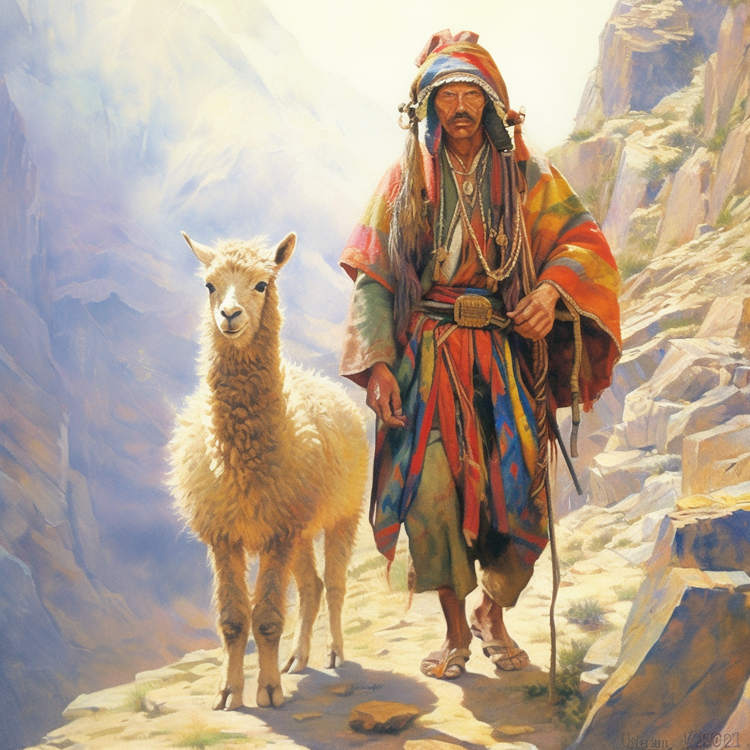 Einskaldir_paul_kidby_style_inca_shaman_young_male_colourful_in_7a55362d-bbe7-4166-9a7e-cfe148480c29.png