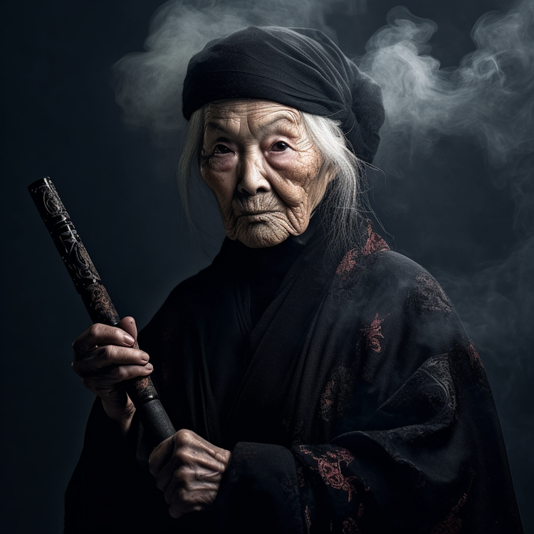 Einskaldir_sin_city_style_female_ninja_90_years_old_asian_ancie_ba4292f8-1a82-47be-a984-d13d4bd61260.png